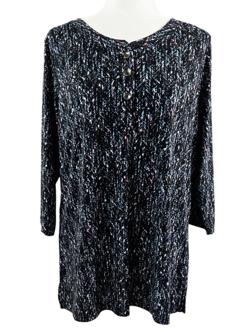 Christopher & Banks NWT Black Abstract Liquid Knit Top Easy Wear Every Wear